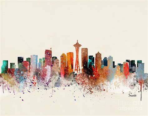 Seattle Skyline Painting by Bri Buckley | Pixels