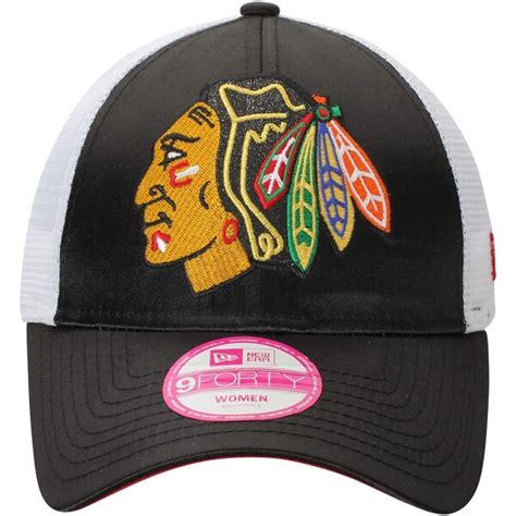 Women's Chicago Blackhawks New Era Black Satin Chic 9FORTY Adjustable ...