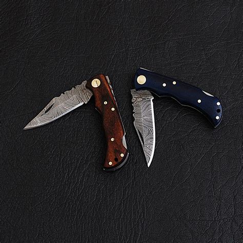 Damascus Mini Pocket Knife Set // 2 Pieces - Black Forge Knives - Touch ...