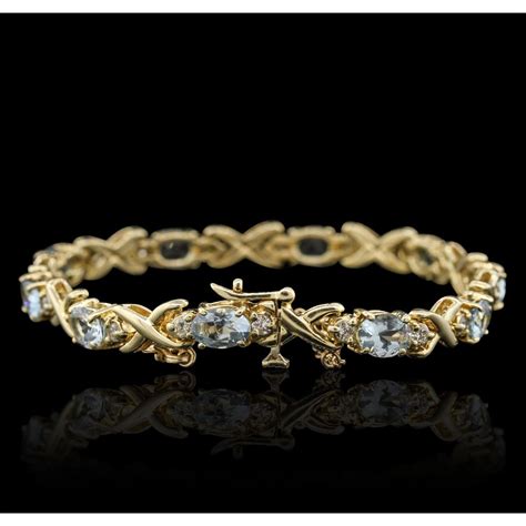 14KT Yellow Gold 10.00ctw Aquamarine and Diamond Bracelet