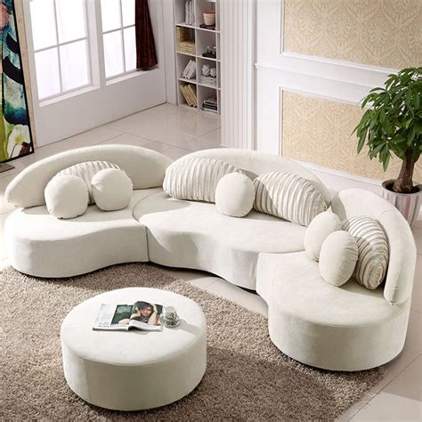 Modern 7-Seat Sofa Round Sectional Beige Velvet Upholstered with ...