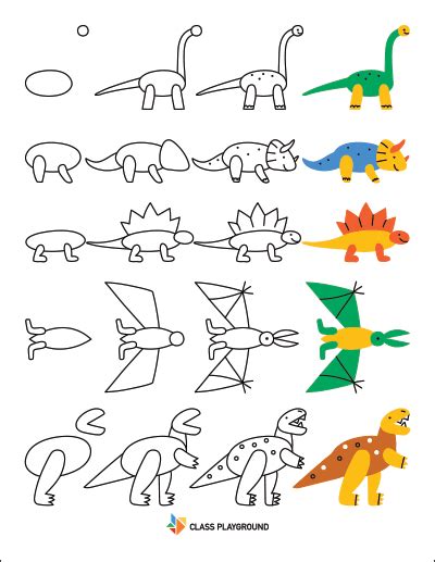 Printable How To Draw With Shapes Dinosaurs1 - Class Playground