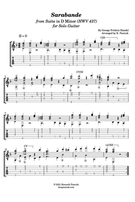 Sarabande by Handel - Sheet Music and Tablature for Guitar | Sheet ...