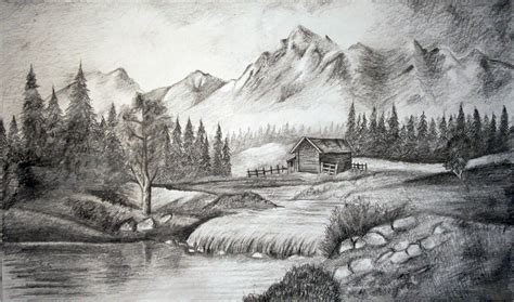 Beautiful Scenery Drawing in Pencil