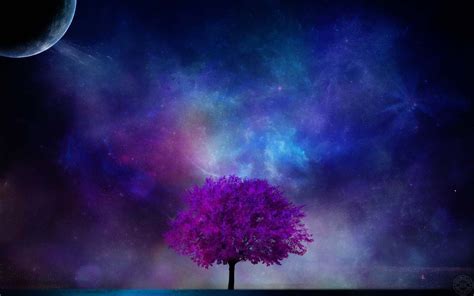 Electric Sky and Pink Tree - Nature Walllpapers | Moon and stars ...