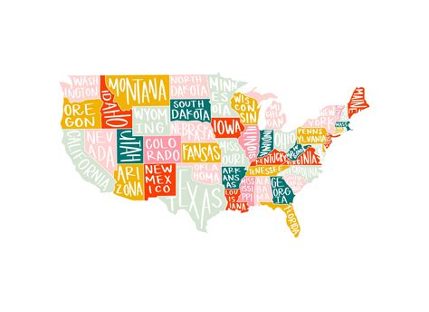 USA Map Pink Orange Teal Mint Girls Room Little Girls Room America US ...