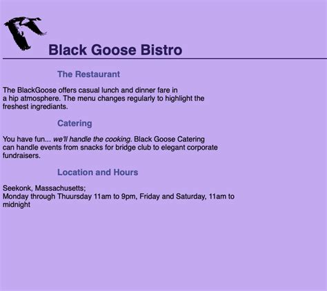 Black Goose Bistro - WEB DESIGN & ANIMATION - JOSHUA MATHENY