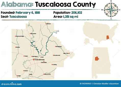 Alabama: Tuscaloosa County Map Stock Vector - Illustration of city ...