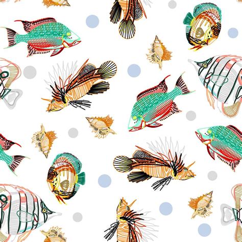 Fish seamless.Sea and ocean animals seamless. Vector hand-drawn colored ...