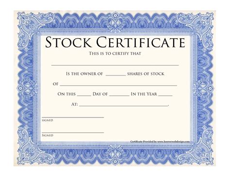 Blank Stock Certificate Template | Printable Stock Certificates ...