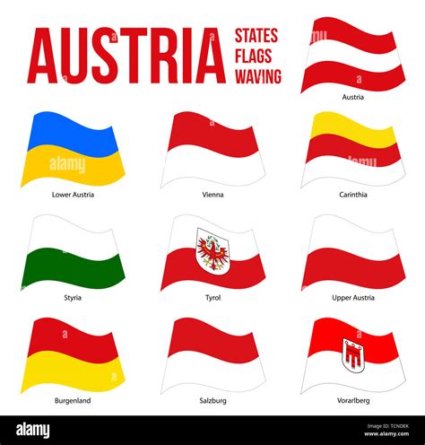 Austria All States Flags Waving Vector Illustration on White Background ...