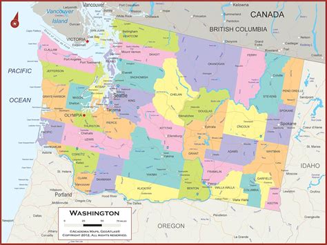 Academia Maps – Washington state Wall Map – completamente laminato ...