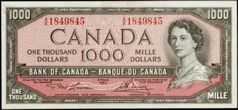 1954 $1000 Canadian Dollar bill, Queen Elizabeth II|World Banknotes ...