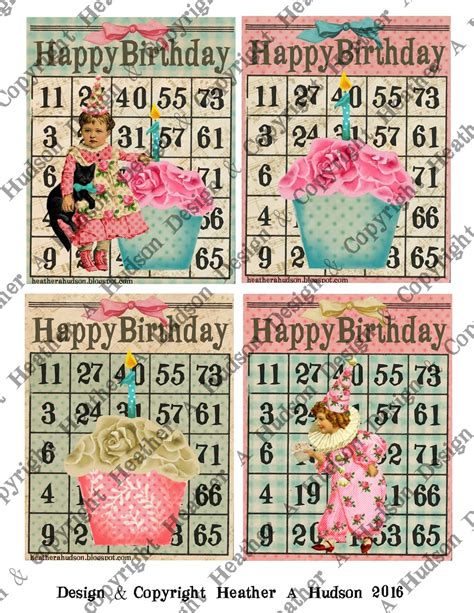 Heather A Hudson: Vintage Inspired Happy Birthday Bingo Cards Digital ...