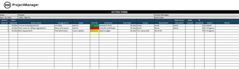 Action Tracker Excel Template