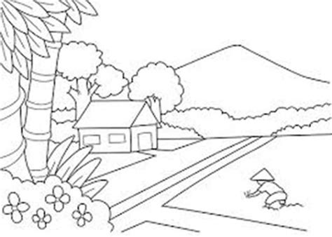 Gambar Mewarnai Pemandangan Alam Pegunungan Sketch Coloring Page