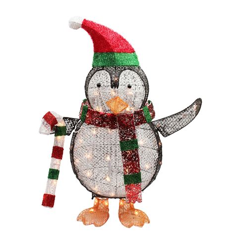 34" Lighted Penguin with Candy Cane Christmas Yard Art Decoration ...