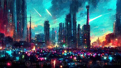 Cyberpunk city street. Sci-fi wallpaper. Futuristic city scene in a ...