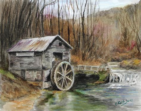 Old Grist Mill Painting by C Keith Jones