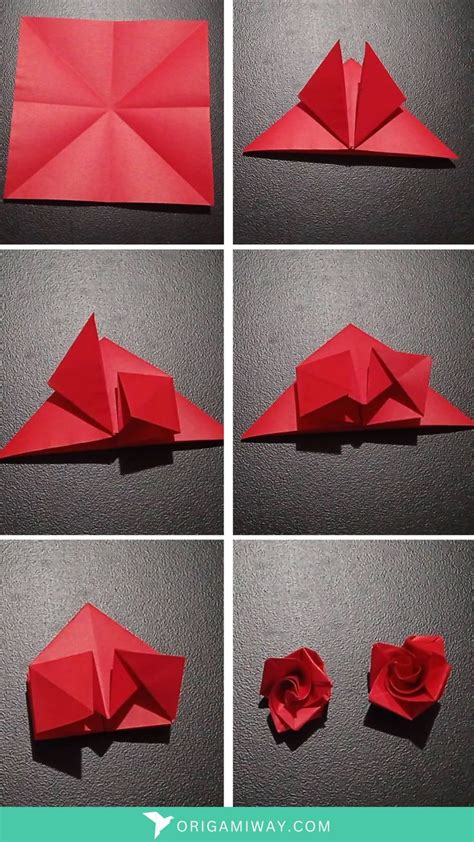 Origami Rose Instructions - Origami Way in 2023 | Easy origami flower ...