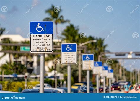 Handicapped Parking Spot Signs Showing Penalty Fines Stock Photo ...