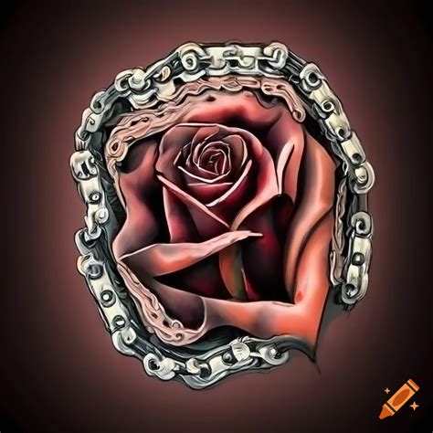 tattoo design of a rose with a motorcycle chain on Craiyon