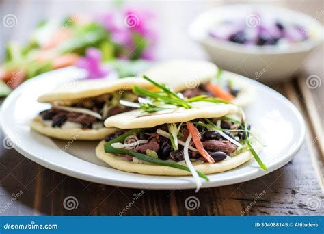 Arepas with Black Beans Spilling from the Sides Stock Image - Image of ...