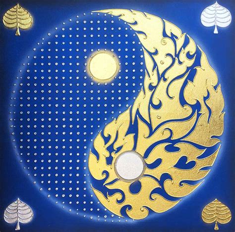 Beautiful Yin Yang Painting on Canvas l Royal Thai Art