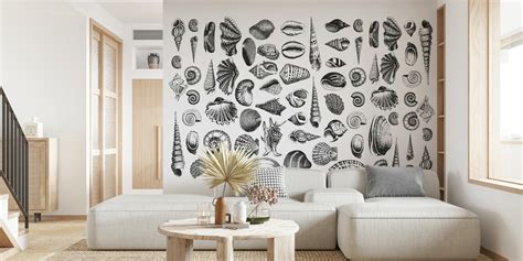 Black and White Seashell Wallpaper - Coastal Home Wall Mural