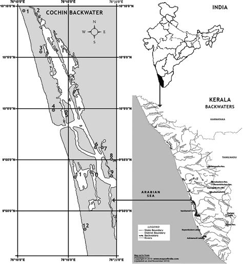 Map of the station in the South West Coast of India (Cochin backwaters ...