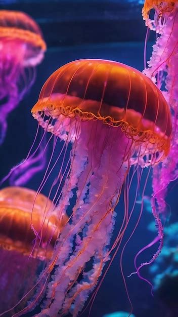 Premium AI Image | Beautiful jellyfish in the neon light in aquarium ...