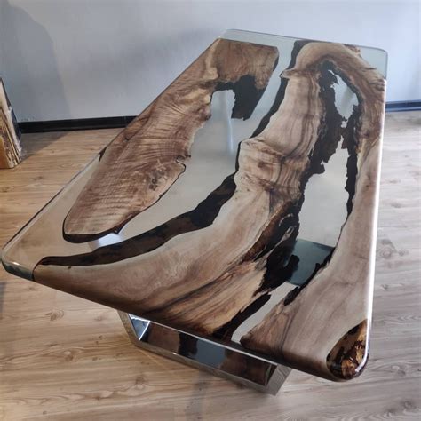 Epoxy Coffee Table With Clear Resin River, Custom Live Edge Table, End ...