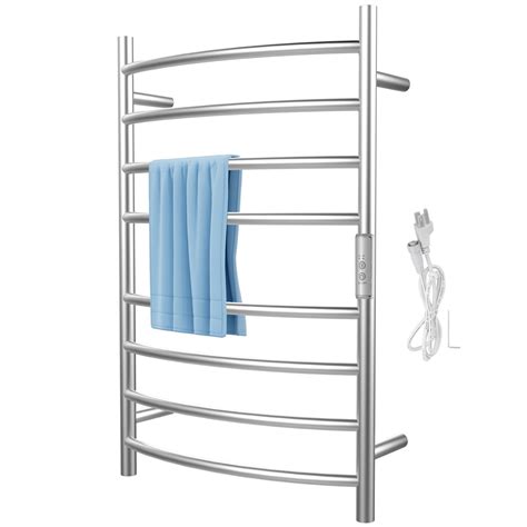 VEVOR Heated Towel Rack, 8 Bars Curved Design, Polishing Brushed ...