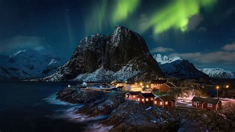 Aurora Northern Lights Lofoten Norway Village 4K HD Nature Wallpapers ...