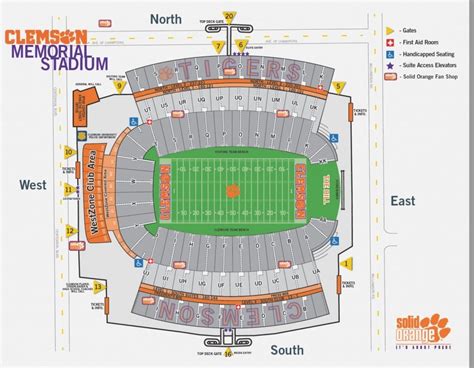 the seating map for clemson football's memorial stadium, which is ...