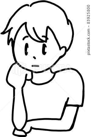 Thinking boy (black and white, line drawing) - Stock Illustration ...