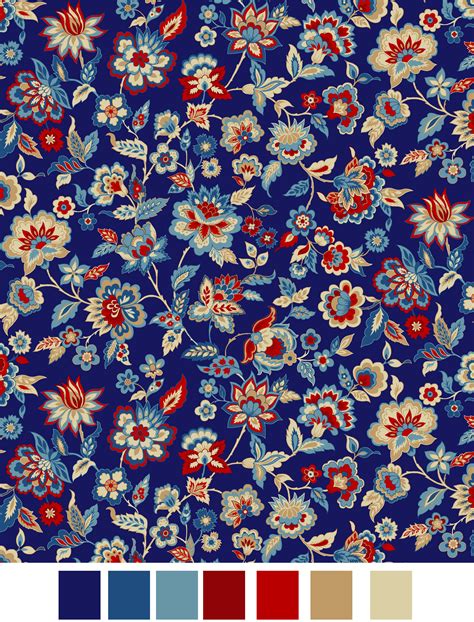 RTC Fabrics Laurens Floral Jacobean Blue 100% Cotton Fabric by the Yard ...