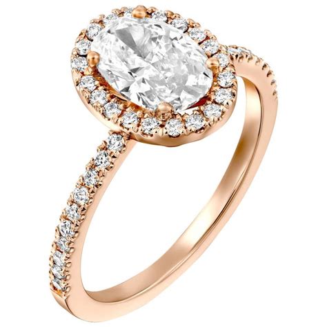 2 Carat GIA Oval Halo Diamond Ring, 18 Karat Rose Gold Oval Cut ...