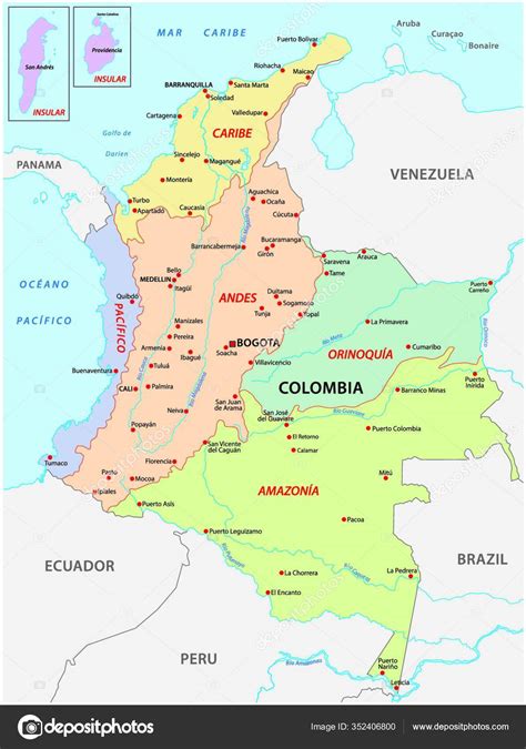 Map Natural Regions Colombia Stock Vector by ©PantherMediaSeller 352406800