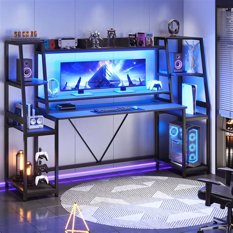 Buy SEDETA Gaming Desk 78.8'' with LED Lights, Hutch and Storage ...