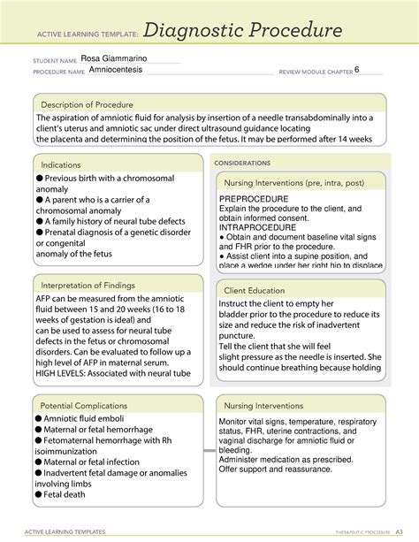 Amniocentesis Diagnostic Procedure Template