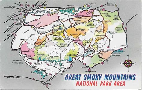 *Postcard Gems: Map: Great Smoky Mountains National Park Area