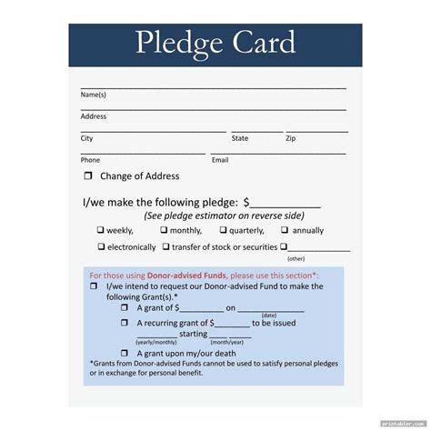 Editable Pledge Card Template