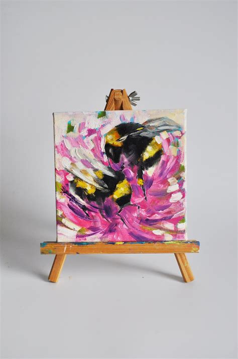 Honey Bee Art Original Oil Painting Bumblebee Flower Art - Etsy