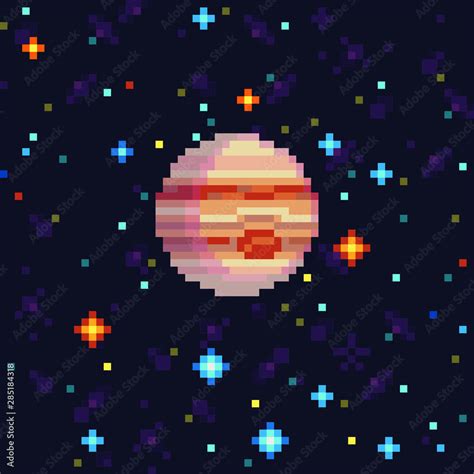 Vecteur Stock Sci-fi space planet pixel art background. Venus, solar ...