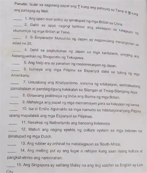 panuto: isulat sa sagutang papel ang i kung ang pahayag ay tama at m ...