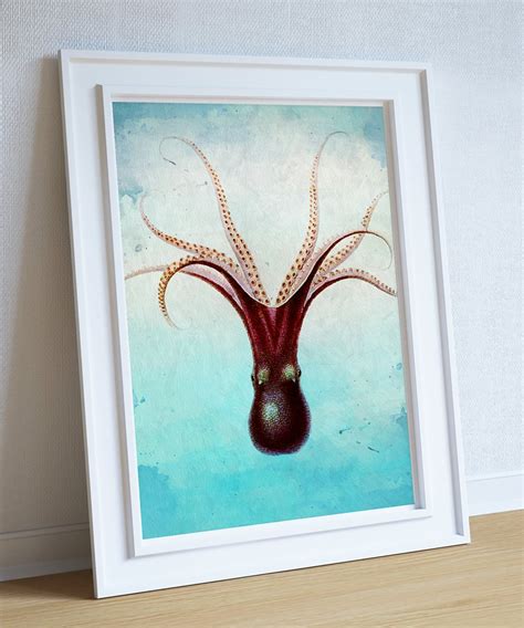 Octopus Art Print Sea Squid Vintage Nautical Decor Ocean Wall | Etsy