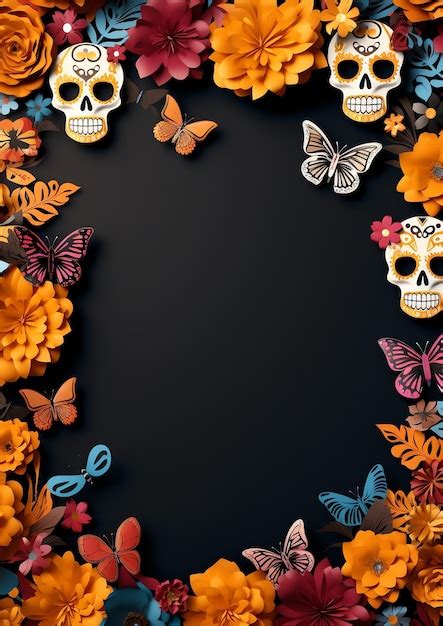 Premium AI Image | Paper butterfly mexican dia de muertos day of the ...