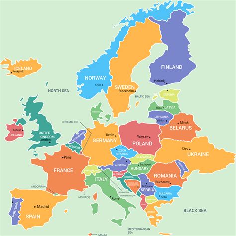 Map Of Europe Labeled With Capitals | Adams Printable Map