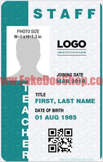 Fake Teacher ID Card Template V1 - Fakedocshop